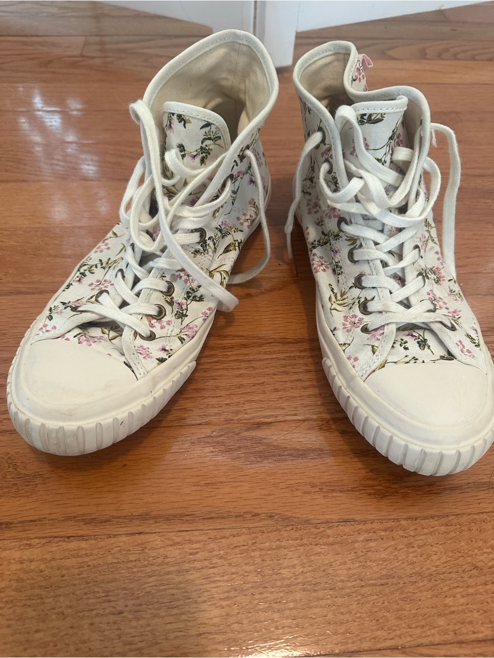 J. Crew Women's High-Top Floral Canvas Sneakers in Cream and Pink
